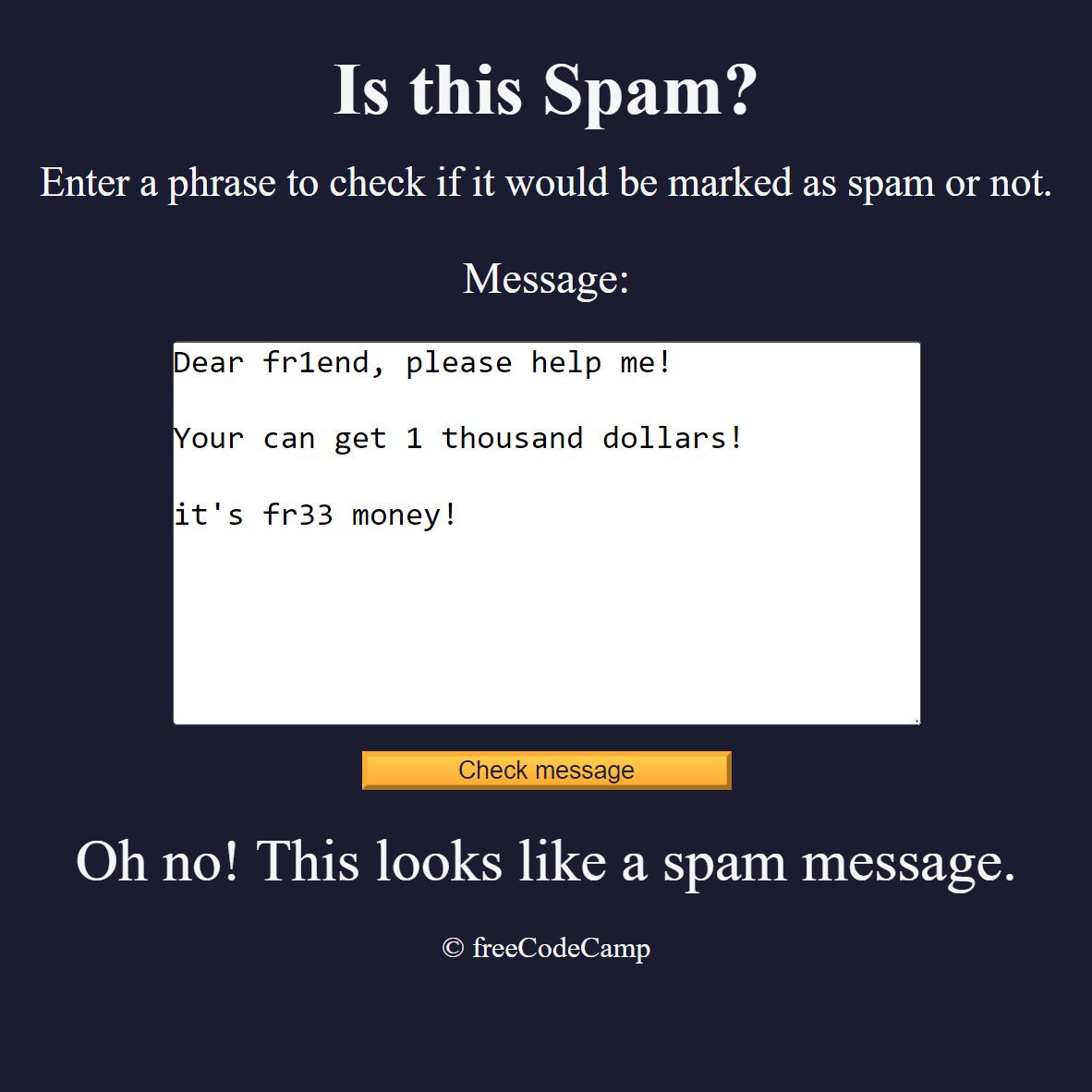 Spam Filter Project Screenshot.